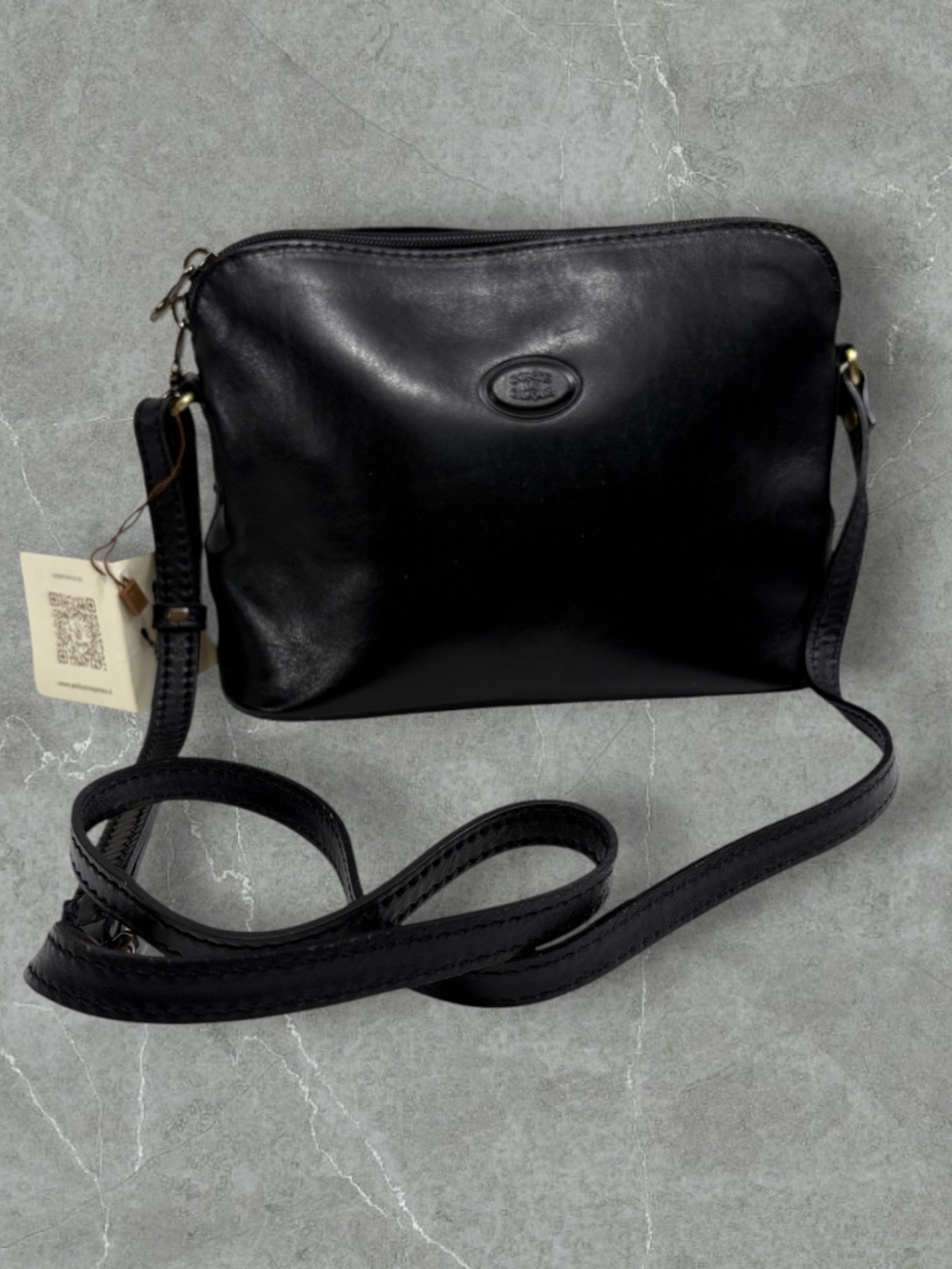 Conte di Cavour Black Italian Tanned Genuine Leather Crossbody Bag Purse NWT